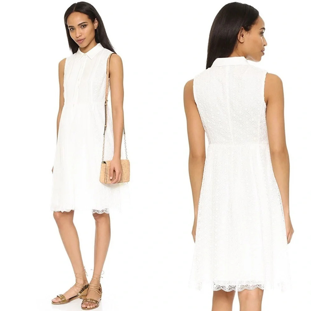 Diane Von Furstenberg Nieves Lace Shirt Dress White Designer Wedding Women’s 10